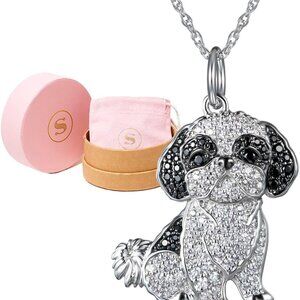 Dog Breed Sterling Silver Necklace with Cubic Zirconia Puppy Charm Elegant Backp